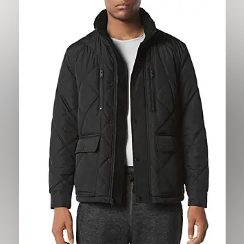 Andrew Marc Grayling Diamond Quilted Faux Fur Collar Corduroy Trim